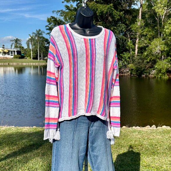 Lilly Pulitzer Rozalia Striped Cotton Beach Sweater Side Tassel-Embellished EUC - Picture 9 of 16